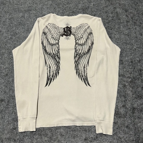 Sinful Other - Sinful by Affliction Angel Wings Thermal Long Sleeve Cream XL CHECK MEASUREMENTS